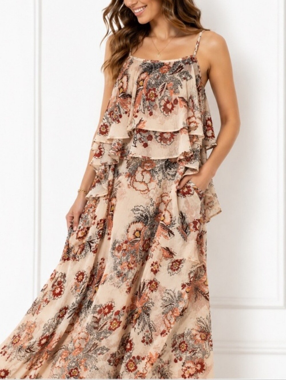 Love Fire Floral Maxi Dress Medium Cottagecore Wedding Guest Garden Party Boho